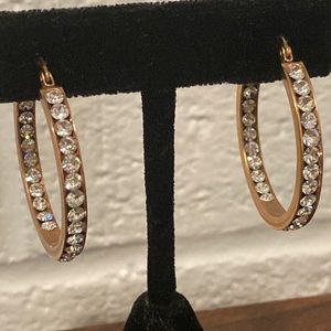 Stainless Steel Copper Tone Rhinestone Earrings